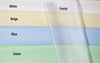 White, Beige, Blue, Green and Frosty Vinyl Shower curtain color samples