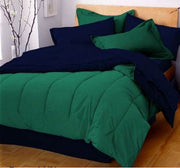 Bed made with green full size reversible comforter