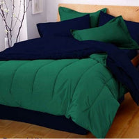 Bed made with Twin Size Reversible Comforter in Green and Blue