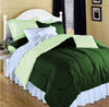 Bed made with green full size reversible comforter