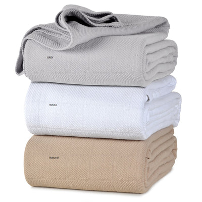 Full/Queen Allsoft Cotton Blankets folded and stacked.
