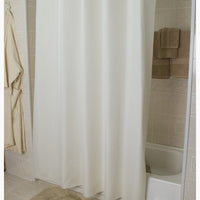 White Karlon 150 Hang2it shower curtain hanging on a shower curtain rod.