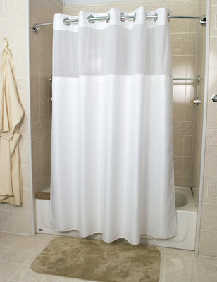 White Ramsey Hang2it Shower curtain hanging on a shower rod