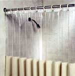 Clear top shower curtain on shower curtain rod
