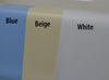 Blue, Beige and White Vinyl Shower curtain color samples 