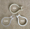 Clear, Beige and White Tear Drop Shaped, plastic snap shower curtain hooks